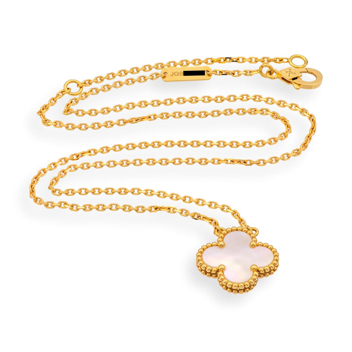 Van Cleef & Arpels 18KY Gold Vintage Alhambra MOP Pendant Necklace box +papers