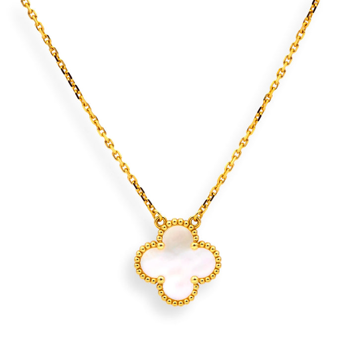 Van Cleef & Arpels 18KY Gold Vintage Alhambra MOP Pendant Necklace box +papers