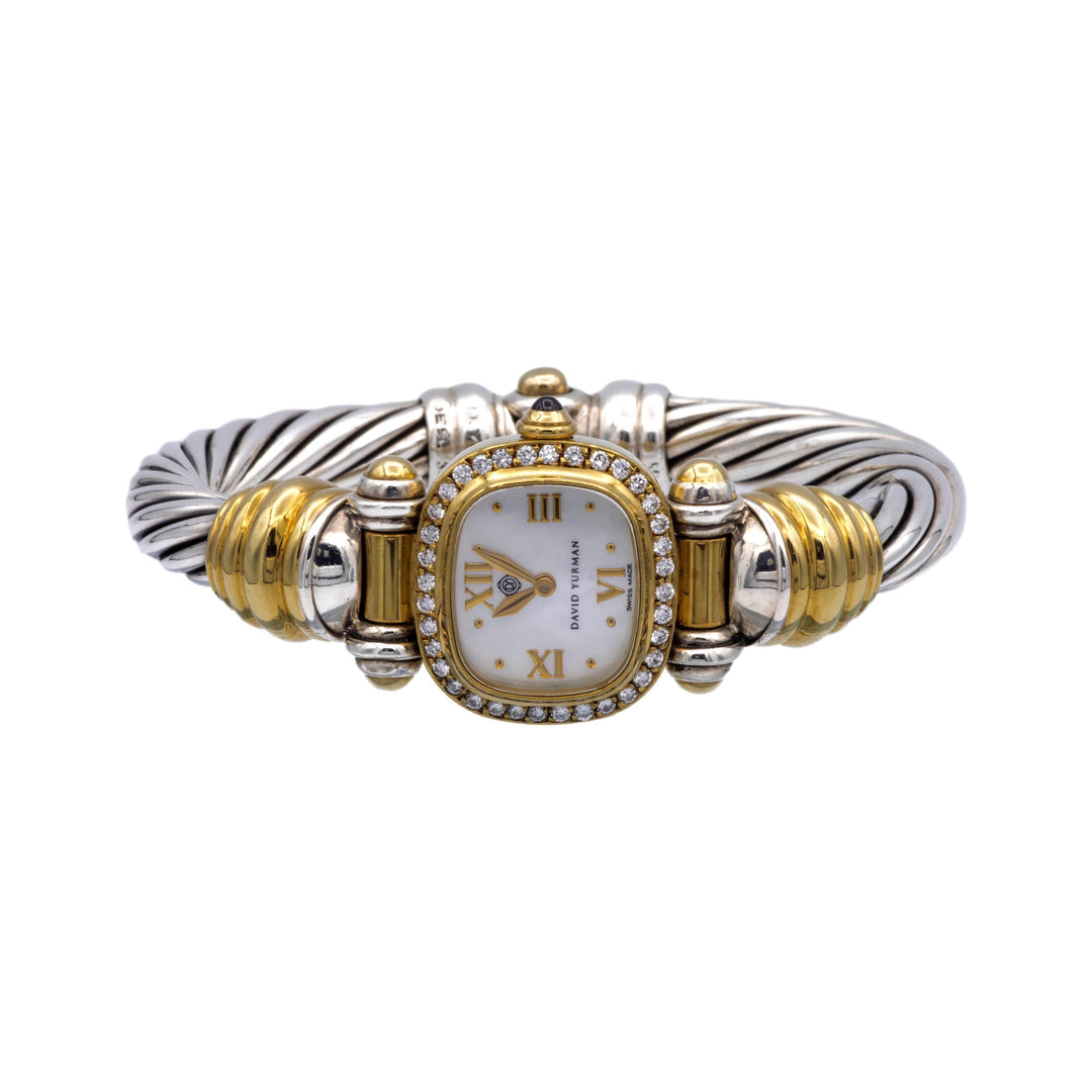 Vintage David Yurman Ladies 18K Yellow Gold Sterling Silver Diamond Wrist Watch