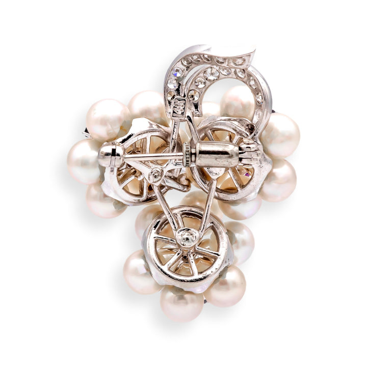 Vintage 14K White Gold Pearl Ruby Diamond Grape Cluster Brooch