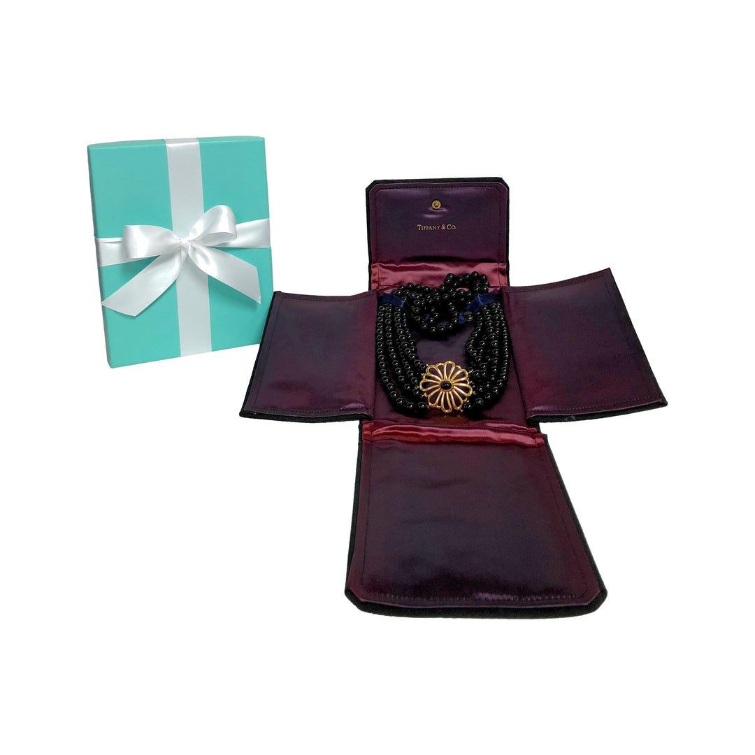 Vintage Tiffany & Co. Paloma Picasso 5-Strand Onyx + 18K Y Gold Choker Necklace