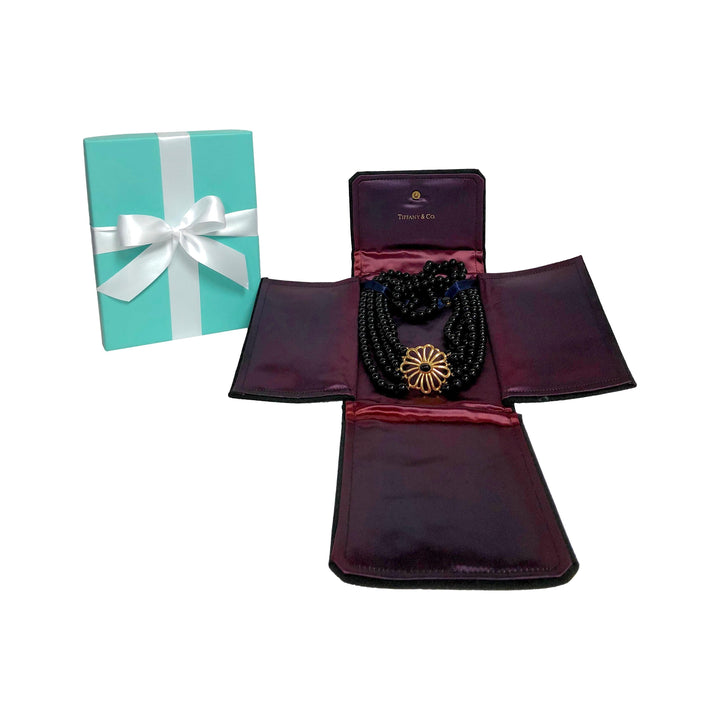 Vintage Tiffany & Co. Paloma Picasso 5-Strand Onyx + 18K Y Gold Choker Necklace