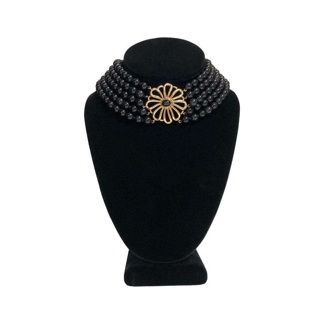 Vintage Tiffany & Co. Paloma Picasso 5-Strand Onyx + 18K Y Gold Choker Necklace