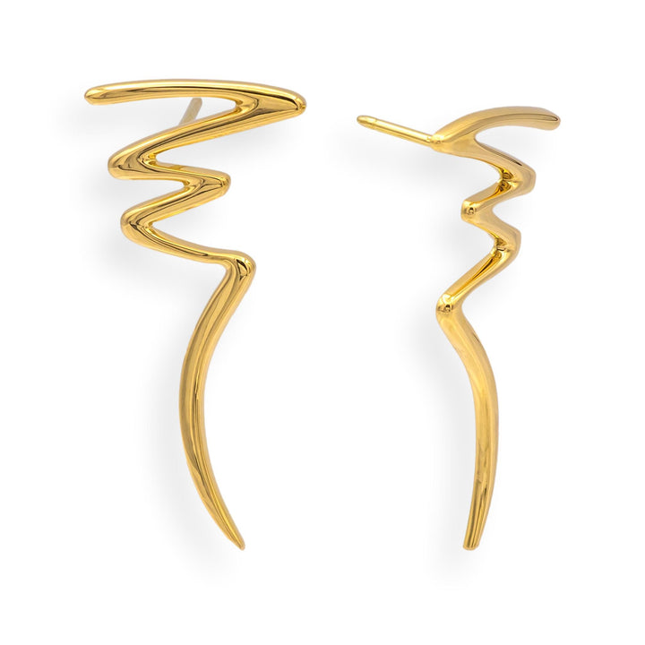 Vintage Paloma Picasso Tiffany & Co. 18K Yellow Gold Scribble Zig Zag Earrings