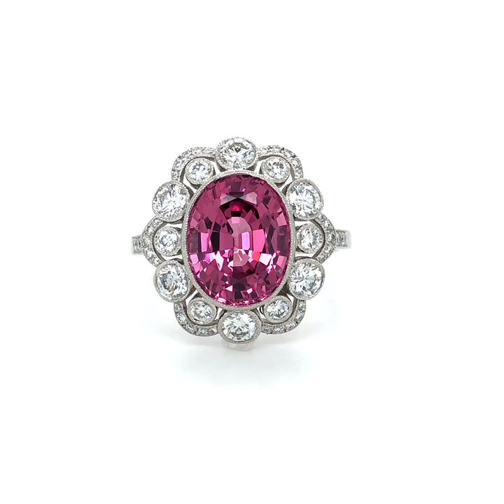 Vintage Tiffany & Co. Platinum Oval 5.20ct Pink Spinel and Diamond Ring
