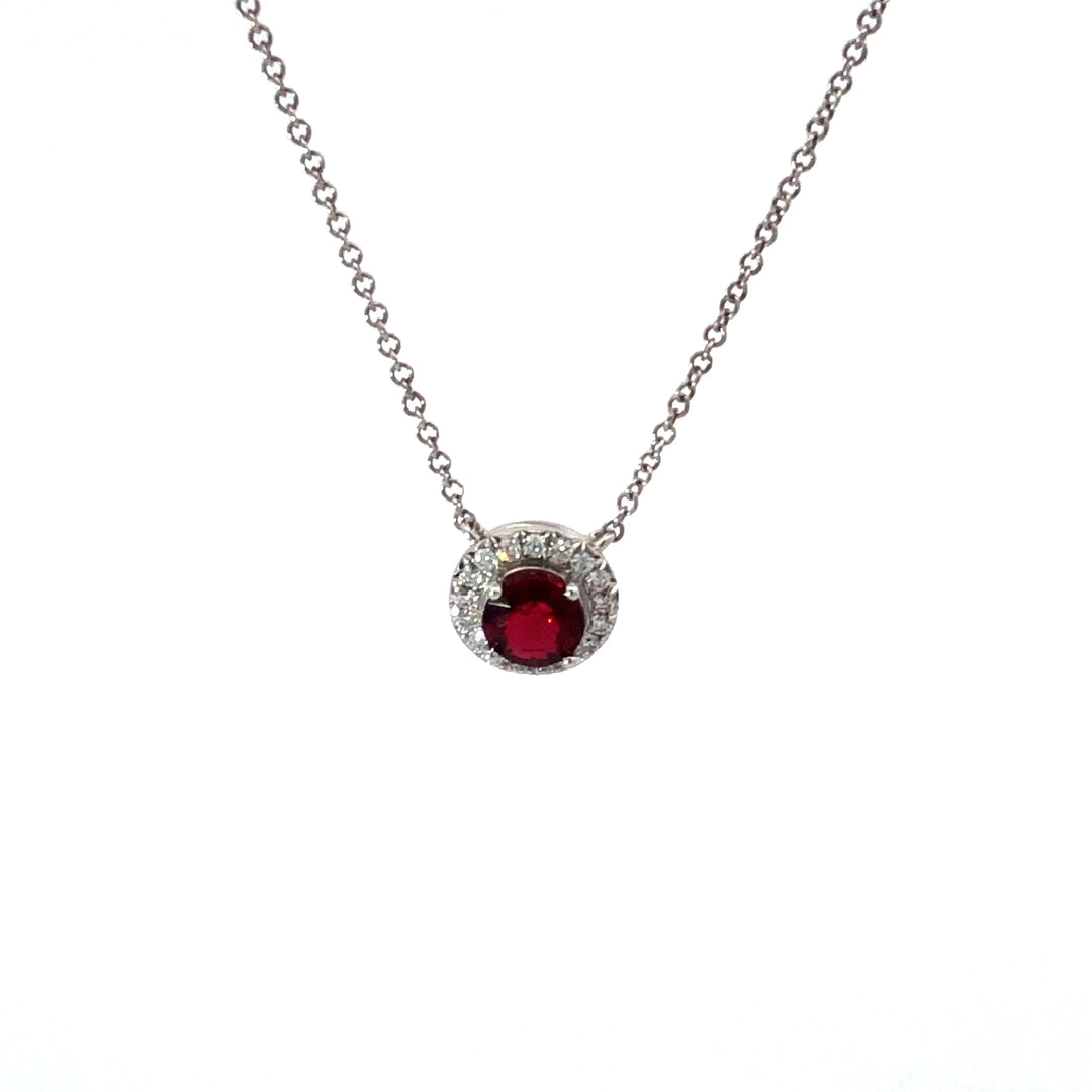 Tiffany & Co. Platinum Soleste Round Ruby and Diamond Pendant 16" Long