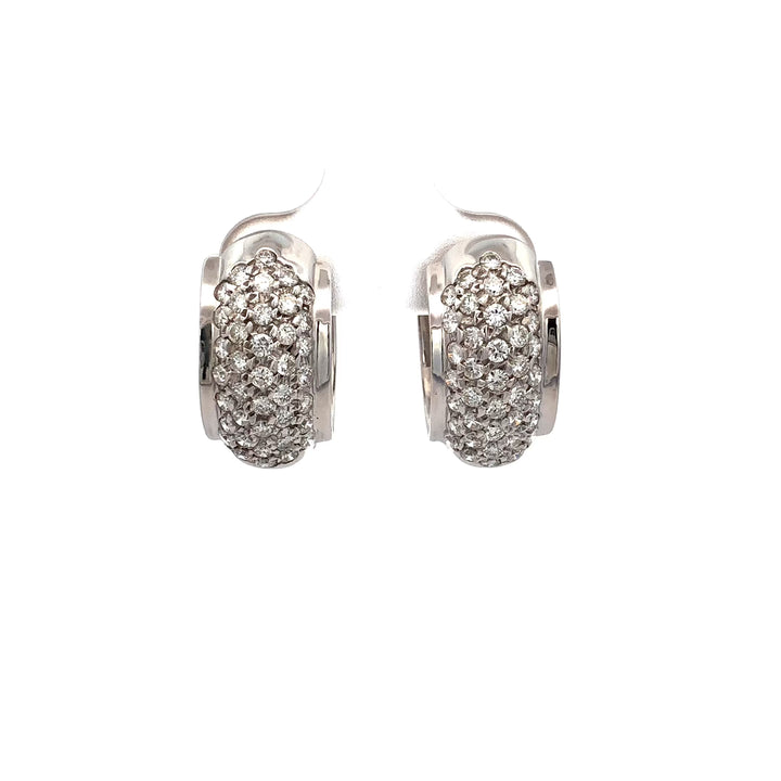 14K White Gold Pave 1.20ct Round Diamond Huggie Earrings
