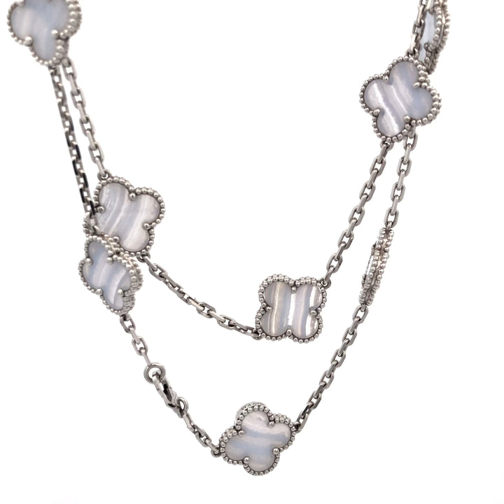 Van Cleef & Arpels 18K White Gold Vintage Alhambra 20 Motif Chalcedony Necklace