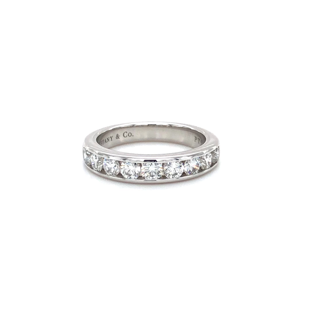 Tiffany & Co. Platinum Channel-Set 9 Stone Round Diamond .81ct Band Ring 3.9 mm