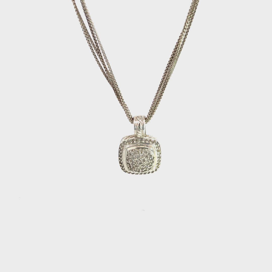 David Yurman Sterling Silver Pave Diamond Albion Pendant Necklace 16" Long