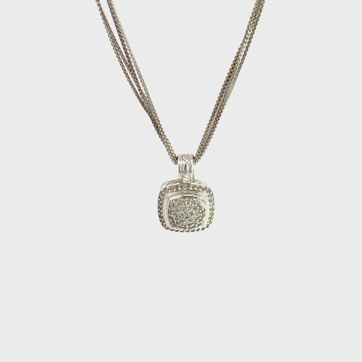 David Yurman Sterling Silver Pave Diamond Albion Pendant Necklace 16" Long