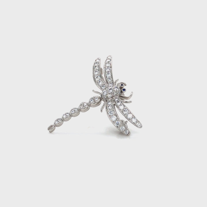 Vintage Tiffany & Co. Platinum Dragonfly Diamond Sapphire Brooch Pendant 1990's