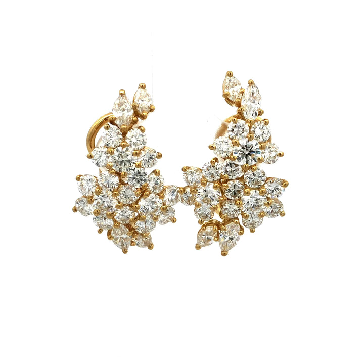 Tiffany & Co. 18K Yellow Gold Flower Round Diamond 5.13ct Cluster Clip Earrings