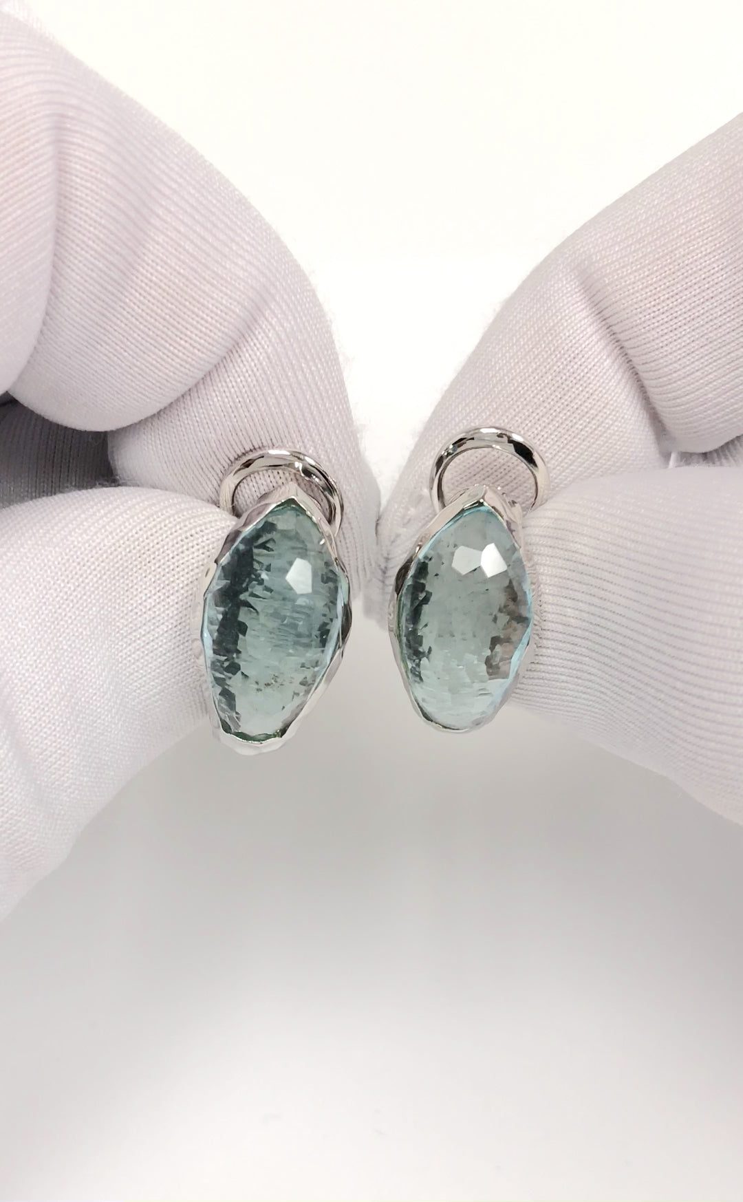 Roberto Coin 18K White Gold Hammered Clip / Post Earrings with Blue Topaz 14cts