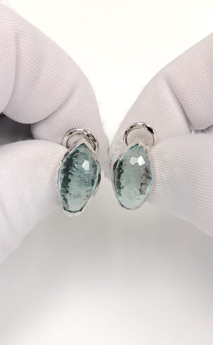 Roberto Coin 18K White Gold Hammered Clip / Post Earrings with Blue Topaz 14cts
