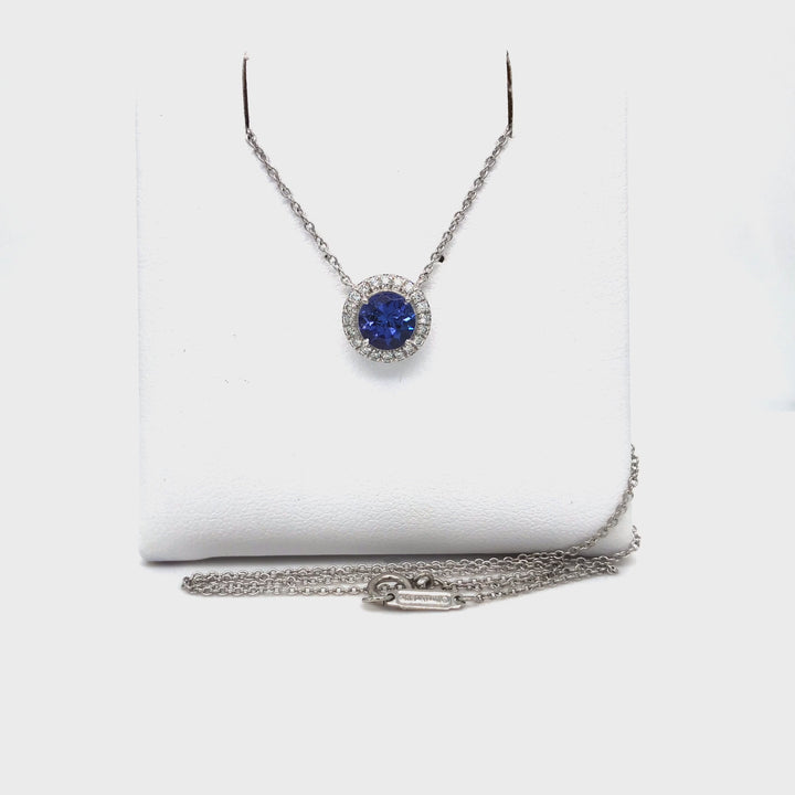 Tiffany & Co. Platinum Soleste Round Tanzanite Diamond Pendant Necklace 16" Long