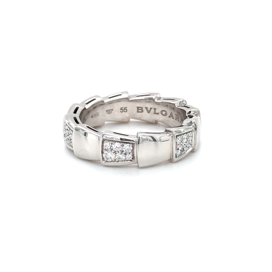 Bvlgari 18K White Gold Serpenti Viper Diamond .41ct Ring Size 55 ( US 7-7.5) 6mm