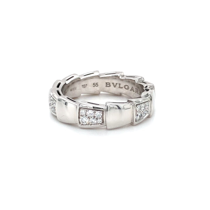 Bvlgari 18K White Gold Serpenti Viper Diamond .41ct Ring Size 55 ( US 7-7.5) 6mm