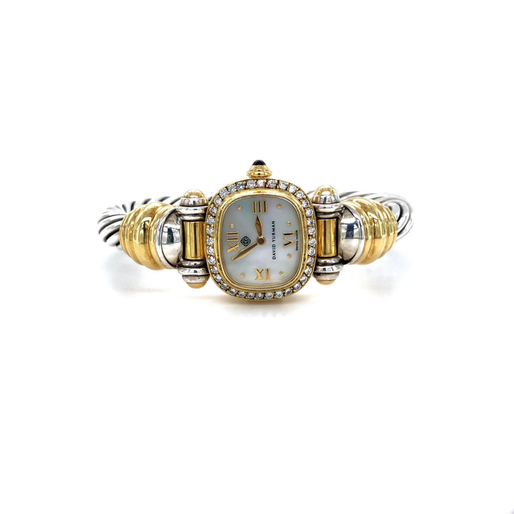 Vintage David Yurman Ladies 18K Yellow Gold Sterling Silver Diamond Wrist Watch