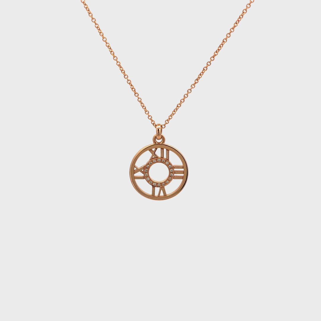 Vintage Tiffany & Co. 18K Rose Gold Atlas Diamond Pendant Necklace 16"