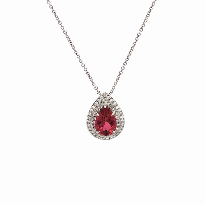 Tiffany & Co. Platinum Soleste Pear Shape Rubellite Diamond Pendant Necklace