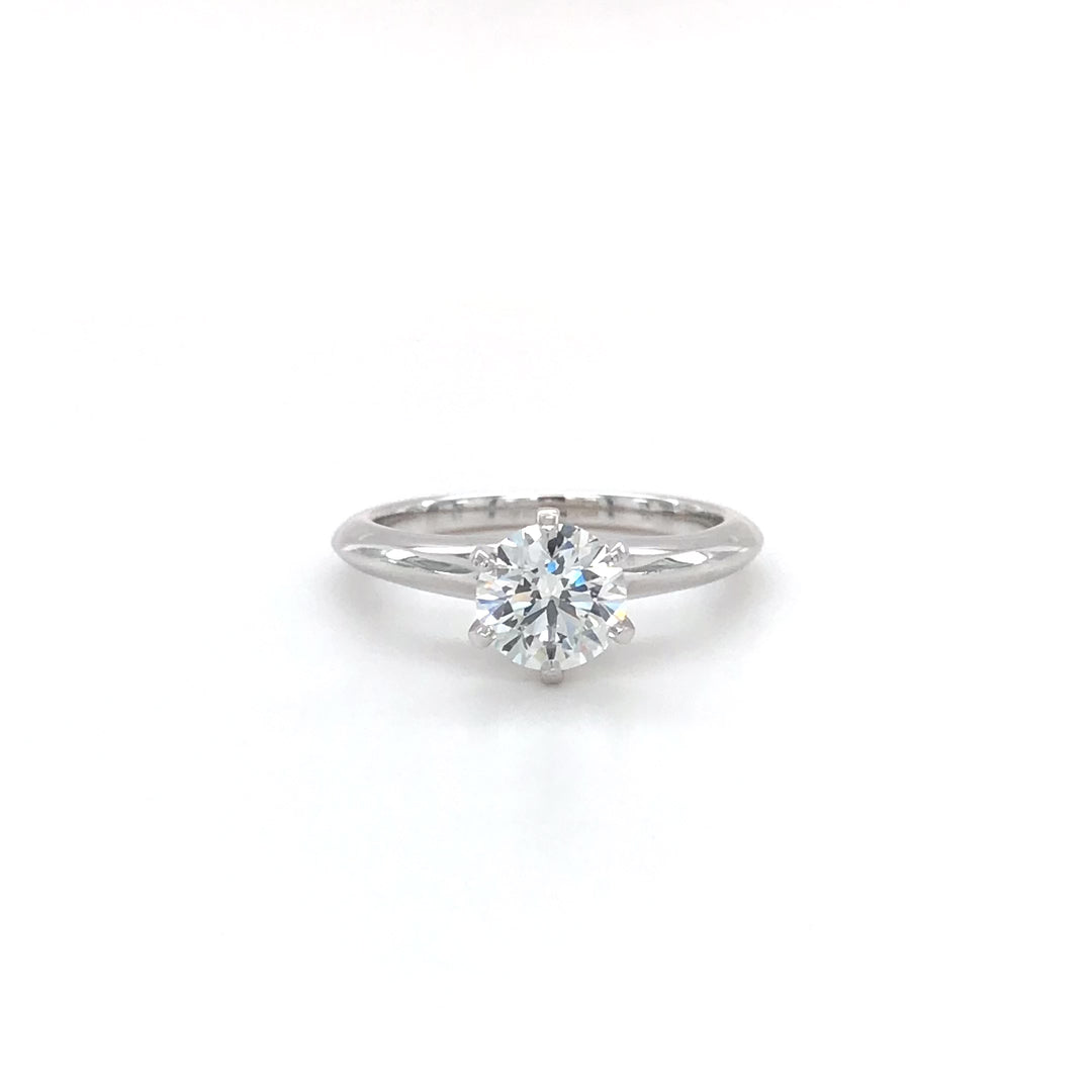 Tiffany and Co. Platinum Solitaire Round Diamond Engagement Ring 1.05 FVS2
