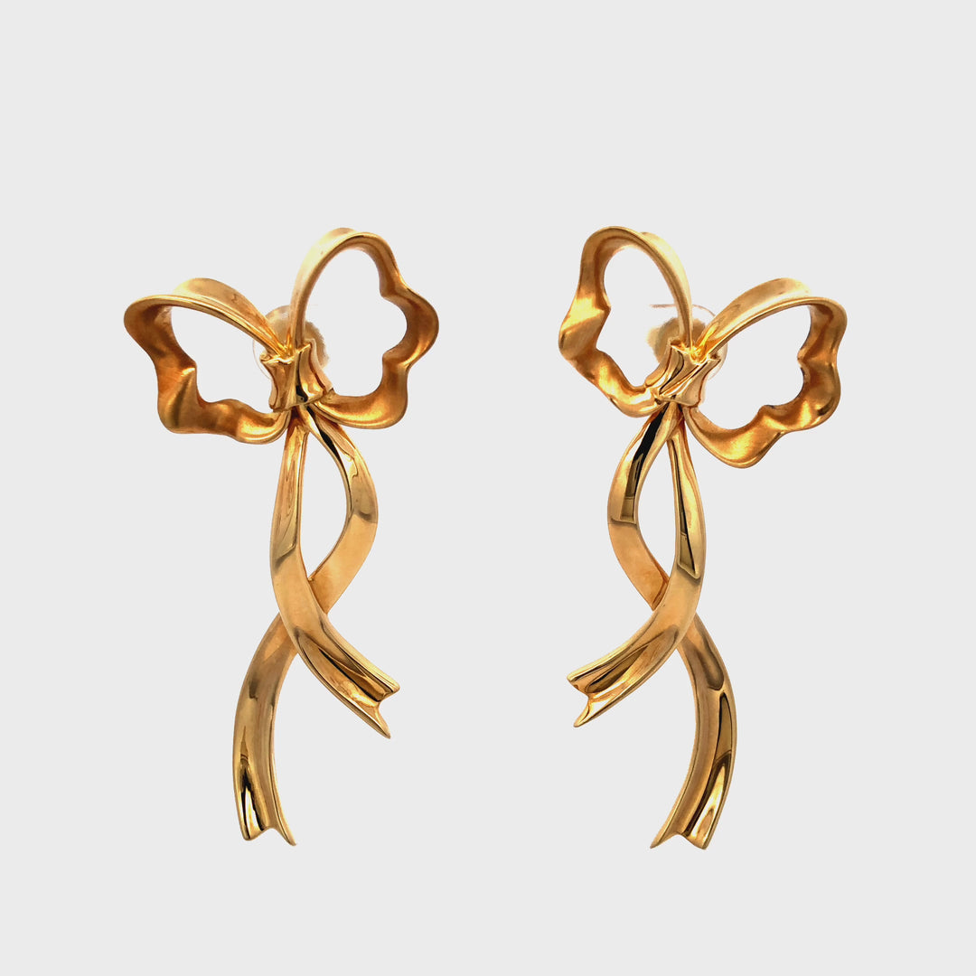Vintage Tiffany & Co. 18K Yellow Gold 1985 Ribbon Bow Earrings