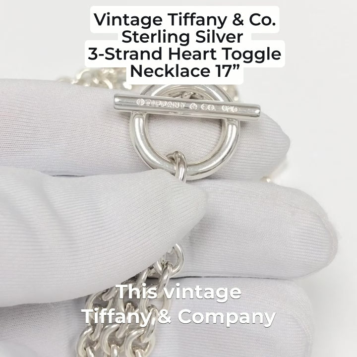 Vintage Tiffany & Co. Sterling Silver 3-Strand Heart Toggle Necklace 17”
