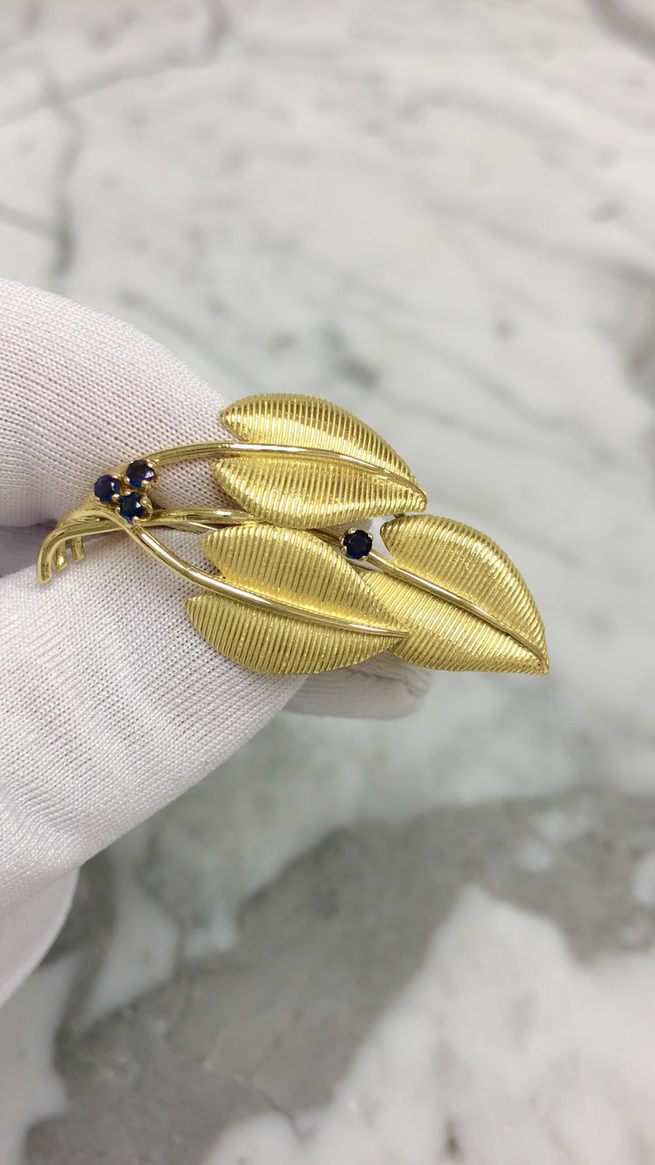 Tiffany & Co. Vintage Leaf Sapphire Brooch Circa 1960