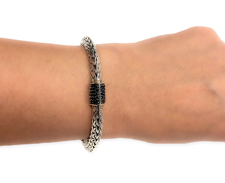 John Hardy Sterling Silver Black Sapphire 6.5mm Tiga Chain Bracelet 7.25" Long