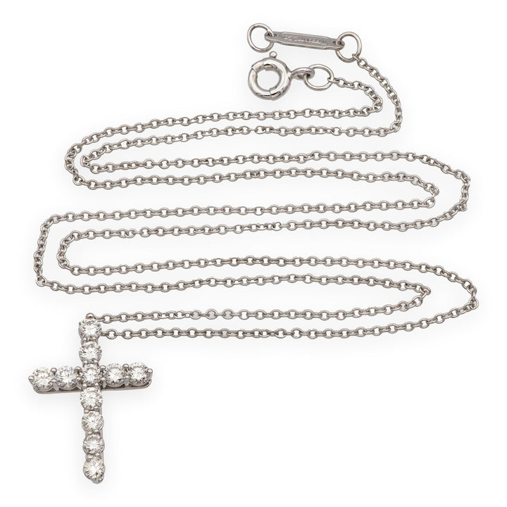 Tiffany & Co. Platinum Round Diamond .41 ct Cross Pendant Necklace – Small 18"