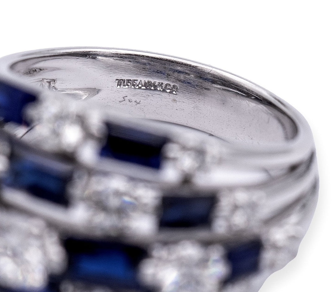 Vintage Tiffany & Co. Platinum Sapphire and Diamond Dome Cocktail Ring