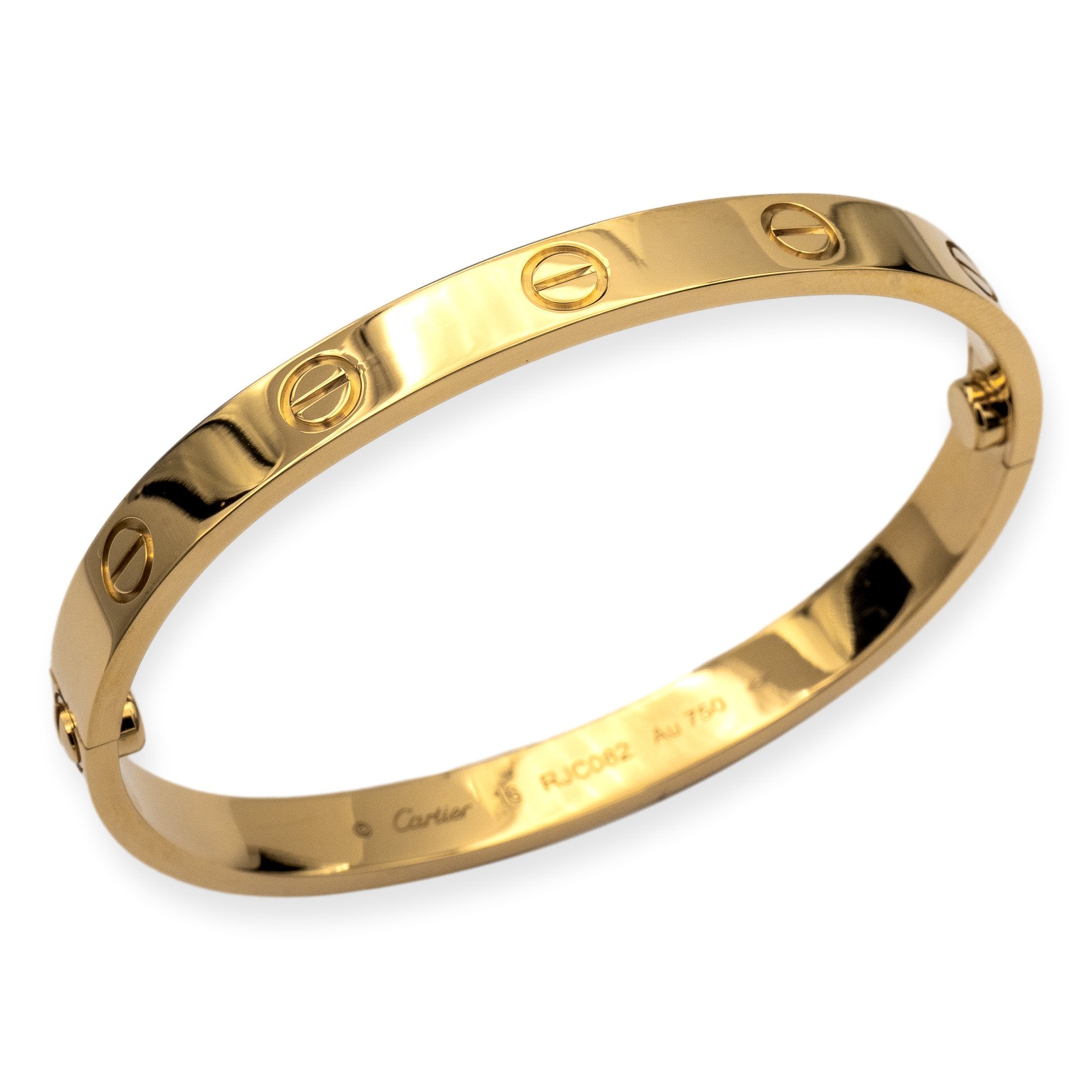 Cartier Love 18K Yellow Gold Bangle Bracelet Size 16 with