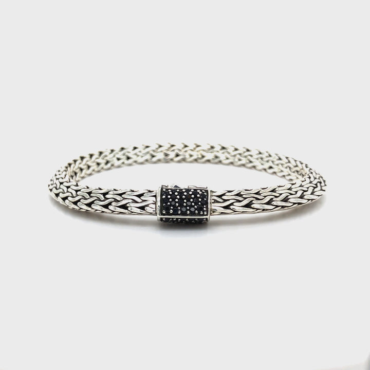 John Hardy Sterling Silver Black Sapphire 6.5mm Tiga Chain Bracelet 7.25" Long