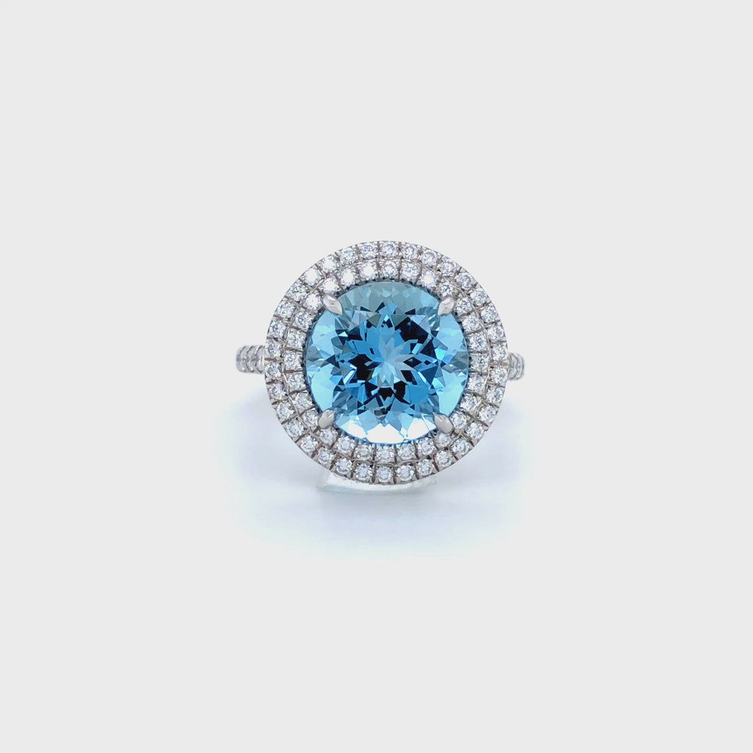 Tiffany & Co. Platinum Soleste 5ct Center Aquamarine and Diamond Ring