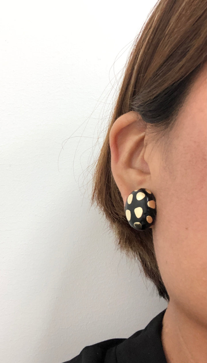 Tiffany & Co. Angela Cummings 18K Yellow Gold Positive/Negative Black Jade Clip Earrings