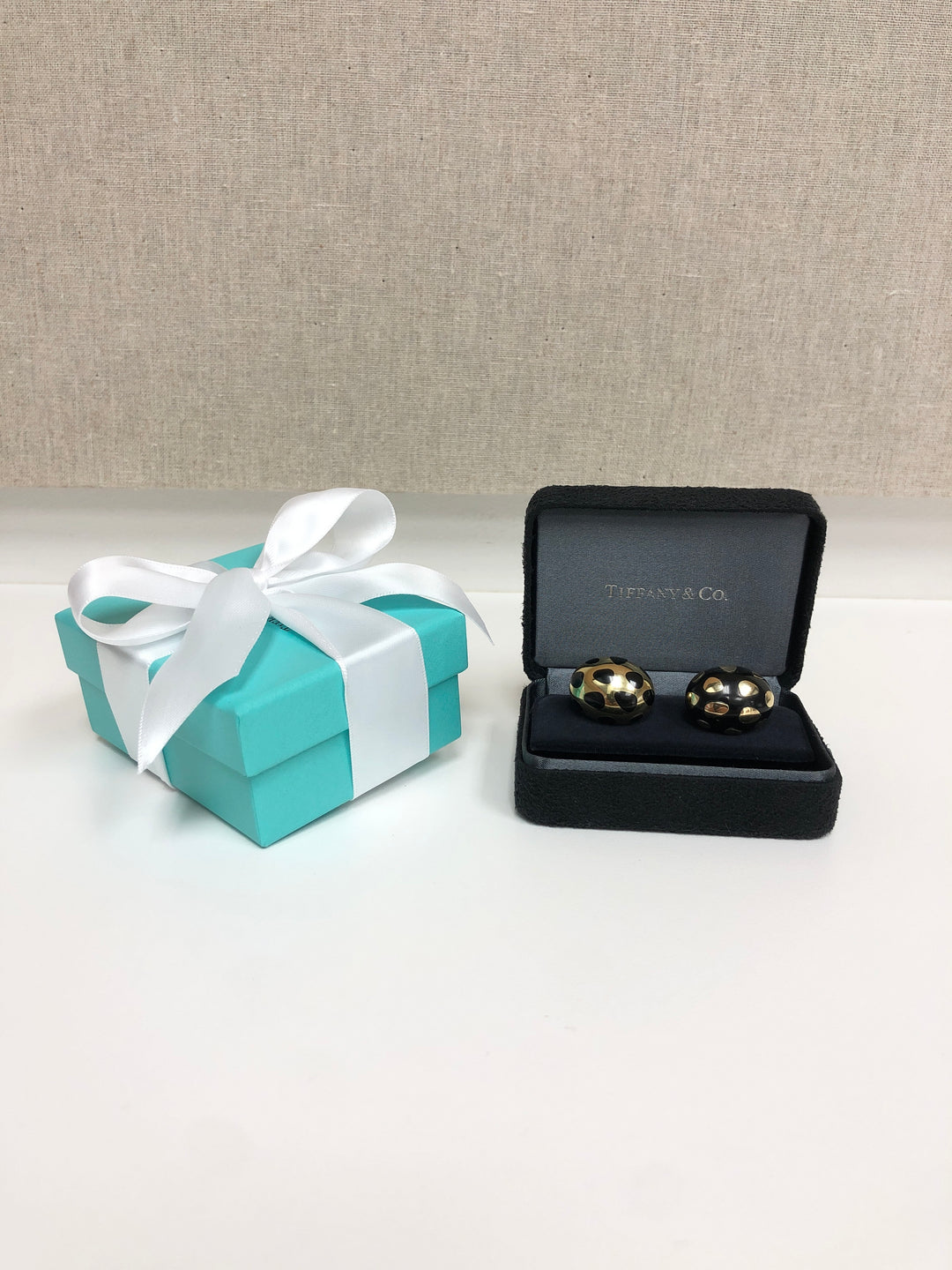 Tiffany & Co. Angela Cummings 18K Yellow Gold Positive/Negative Black Jade Clip Earrings