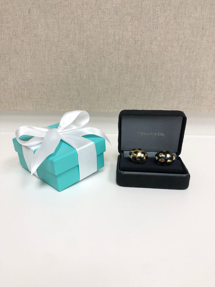 Tiffany & Co. Angela Cummings 18K Yellow Gold Positive/Negative Black Jade Clip Earrings