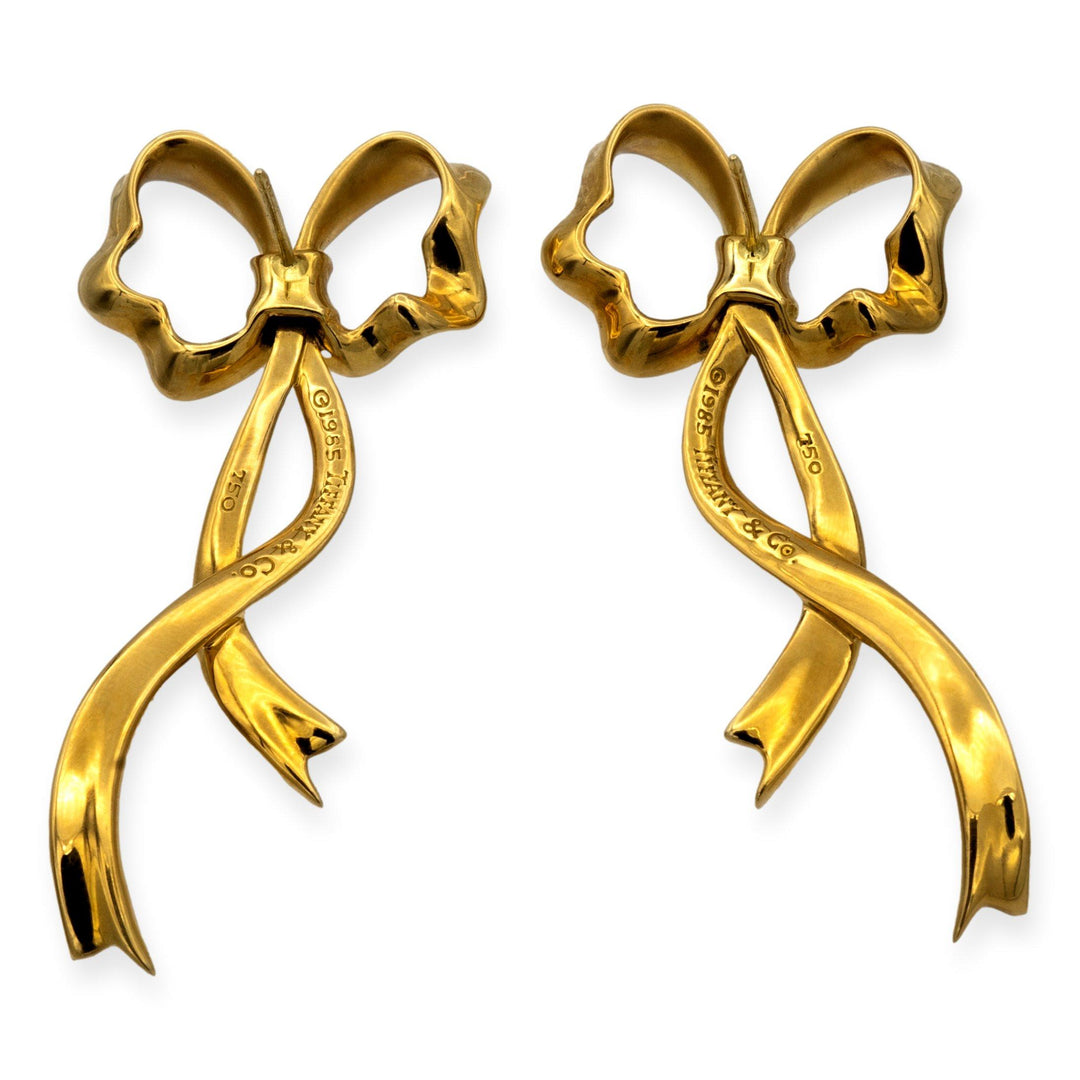 Vintage Tiffany & Co. 18K Yellow Gold 1985 Ribbon Bow Earrings