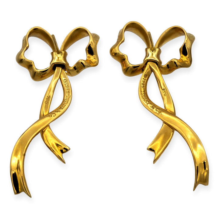 Vintage Tiffany & Co. 18K Yellow Gold 1985 Ribbon Bow Earrings