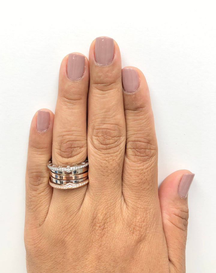 BULGARI 18 Karat Two Tone Diamond Labyrinth B-Zero Band Ring Size 7.5