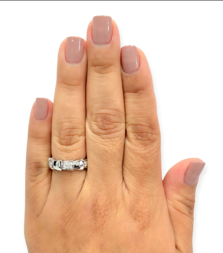 Bvlgari 18K White Gold Serpenti Viper Diamond .41ct Ring Size 55 6mm
