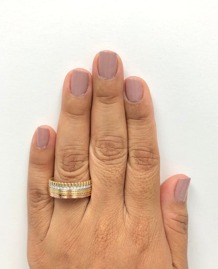 Boucheron Quatre Classique 18K Pink, Yellow and White Gold Diamond Band Ring Size 11
