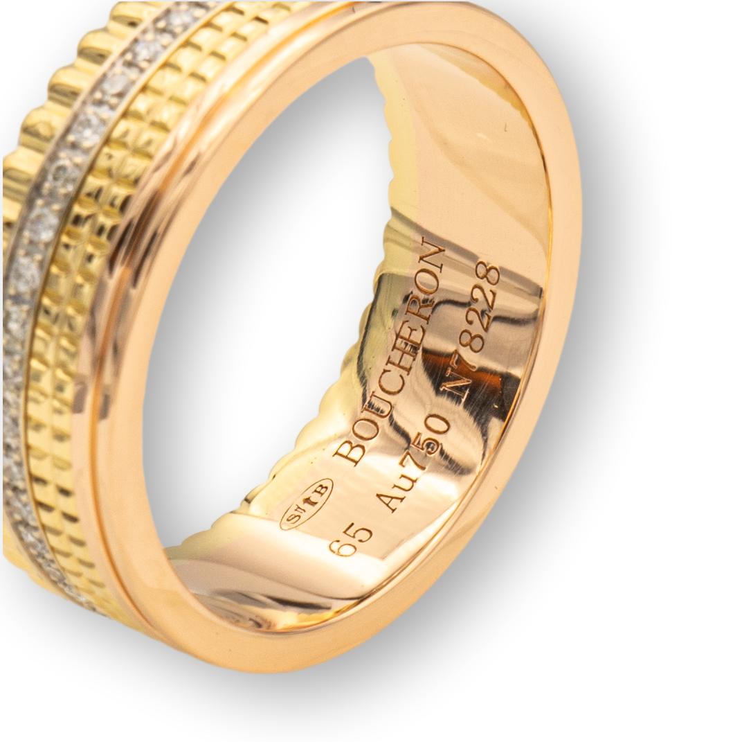 Boucheron Quatre Classique 18K Pink, Yellow and White Gold Diamond Band Ring Size 11