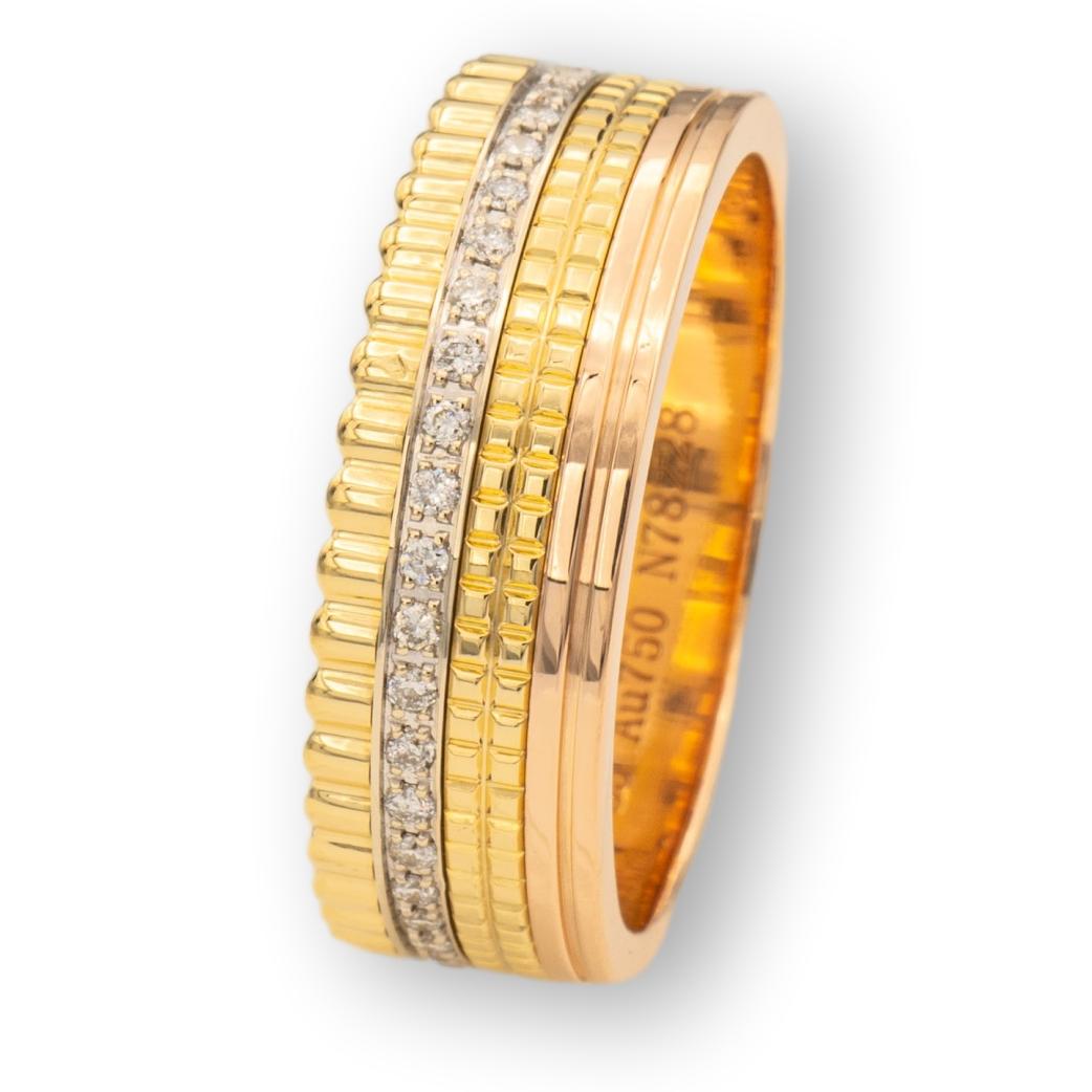 Boucheron Quatre Classique 18K Pink, Yellow and White Gold Diamond Band Ring Size 11