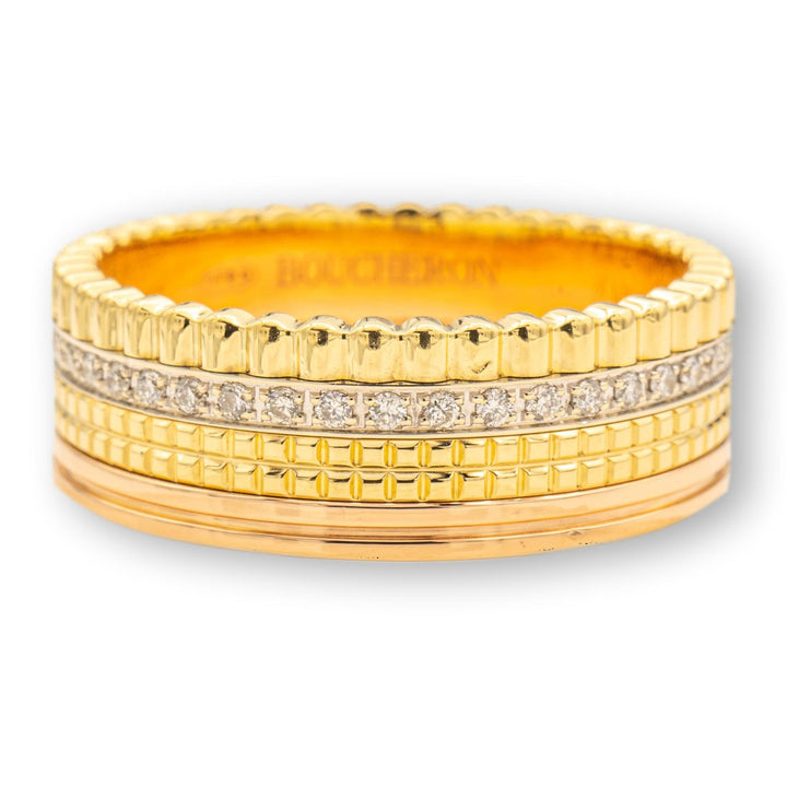 Boucheron Quatre Classique 18K Pink, Yellow and White Gold Diamond Band Ring Size 11