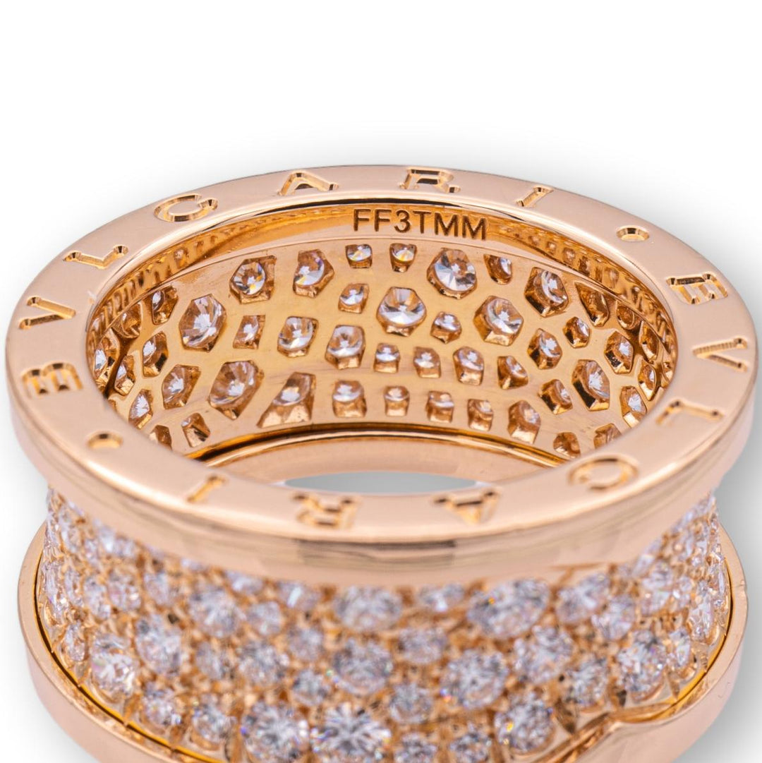 BVLGARI B-Zero1 18K Rose Gold Pave Diamond Band Ring 2.40 Cts. Size 55