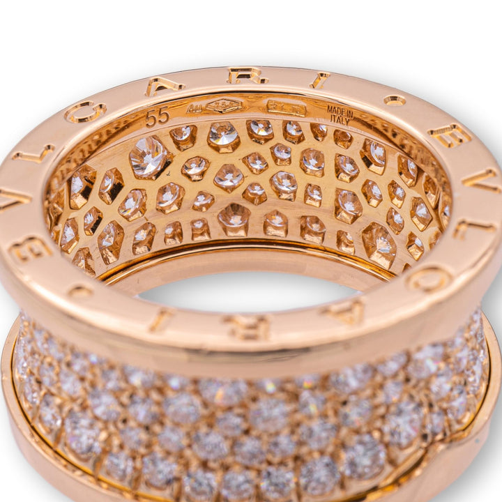 BVLGARI B-Zero1 18K Rose Gold Pave Diamond Band Ring 2.40 Cts. Size 55