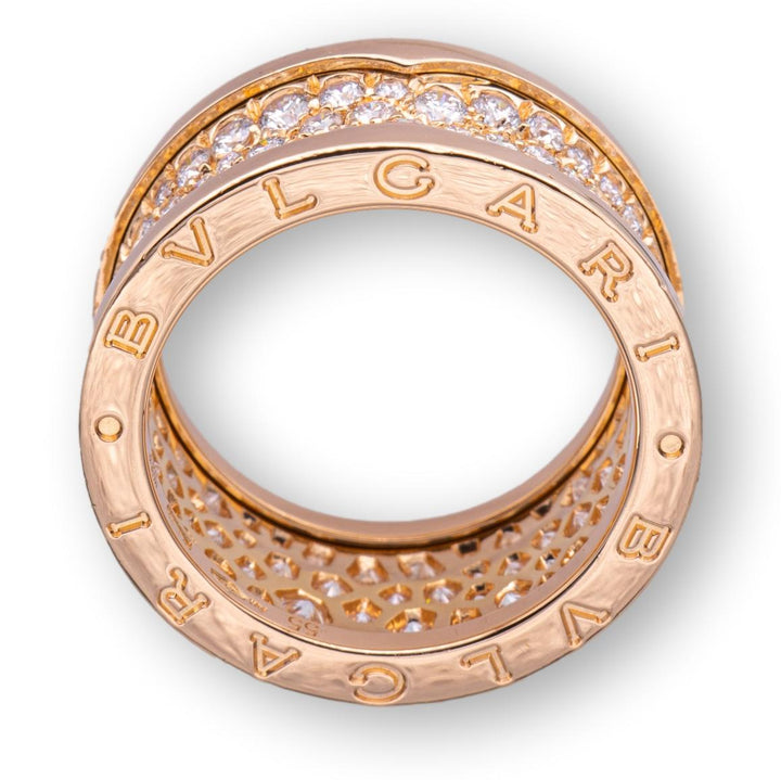 BVLGARI B-Zero1 18K Rose Gold Pave Diamond Band Ring 2.40 Cts. Size 55