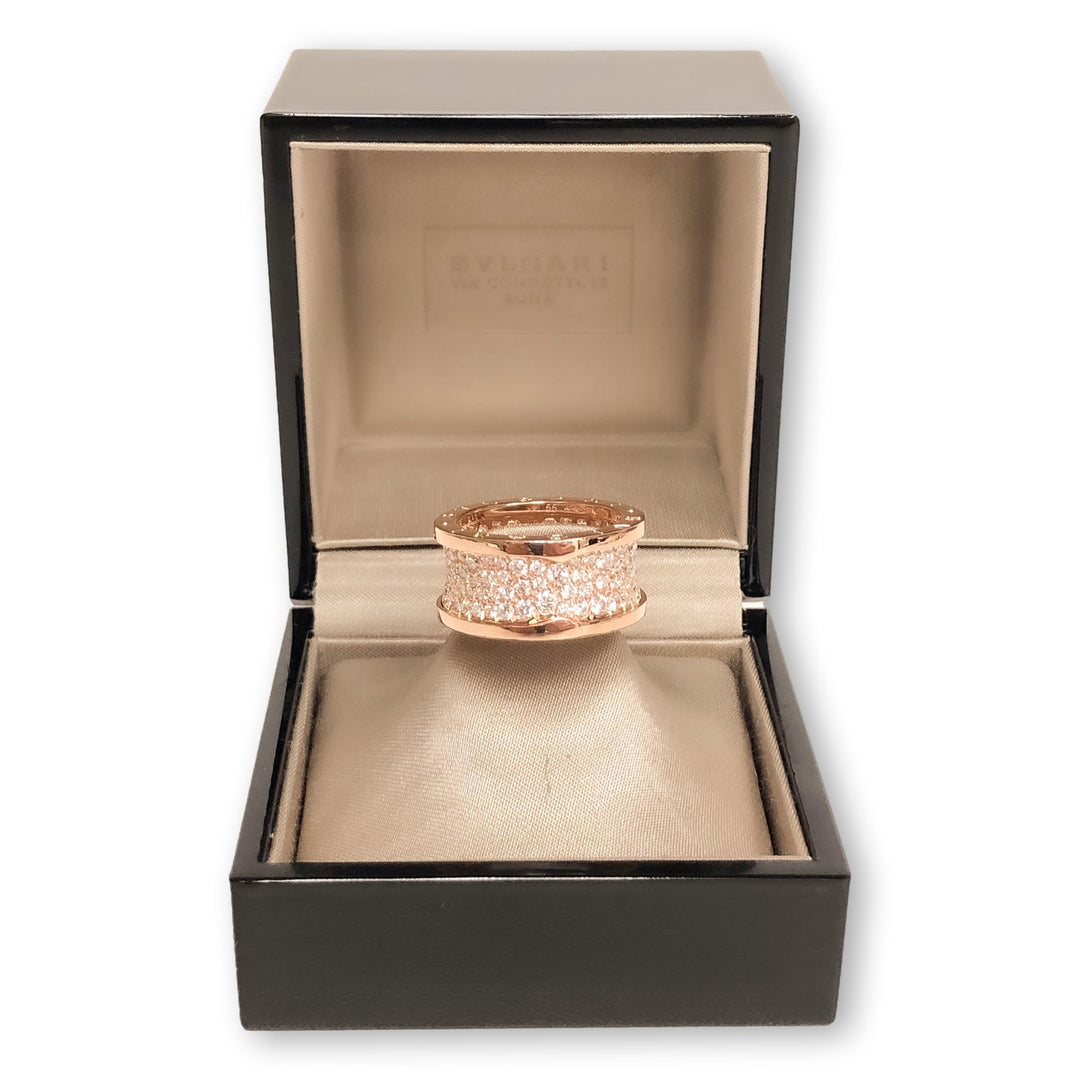 BVLGARI B-Zero1 18K Rose Gold Pave Diamond Band Ring 2.40 Cts. Size 55